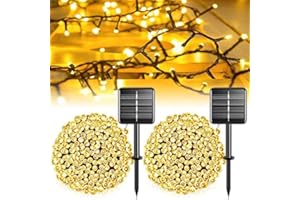 A.bigwhale Lot de 2 guirlandes lumineuses solaires d'extérieur résistantes aux intempéries - 12 m - 100 LED - Blanc chaud - 8 modes - Pour jardin, balcon, mariage, terrasse, Noël, fête