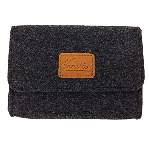 Täschchen Mini Hülle Tasche aus Filz für Zubehör und Accessoires (Netzteil, PC Maus, E-Zigarette, Kosmetik) Schwarz meliert