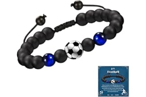 YUVKIN Regali Calcio per Ragazzi, Braccialetto Calcio per Bambini, Bracciale in Pietra Naturale con Design Pallone da Calcio, Idee Regalo per Bambini 5-10 Anni