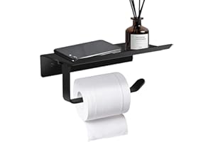 UKOFEW Porte-Papier Toilette Support Mural，Porte Rouleau Papier Toilette，Support Papier Toilette Mural Aluminium avec étagères Spacieuses，pour Toilettes et Cuisines，Salle de Bain，Rangement