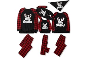 IFFEI Family Weihnachts Pyjama Set Hirschgeweih Langärmeligen Tops und Plaid Hosen Loungewear Pjs Set