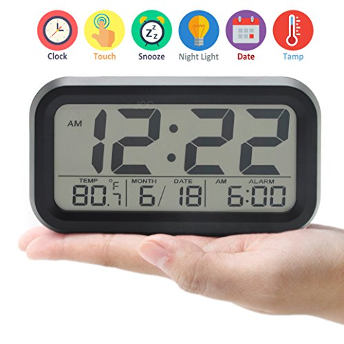 JCC batteriebetriebener Reisewecker LED Digital-Wecker mit extra großem Display, 5 Minuten Snooze, Temperatur, Datumsanzeige, und Lichtsensor Nachtlicht – schwarz - 2