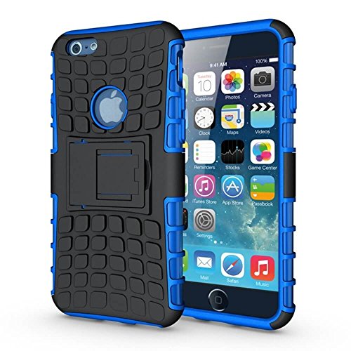 Shockproof Builder Defender Tough Hard Heavy Duty Armour Back Case Cover Pouch With Stand [ For Apple iPhone 6 Plus / 6s Plus in Blue ] [ 5.5