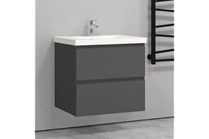 Biubiubath 500mm Wall Hung Basin Vanity Unit Grey 2 Soft Close Drawers 1 Tap Hole Sink Bathroom Toilet Storage Funiture