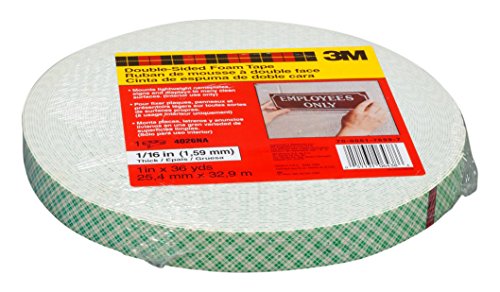 3M 4026 Double Coated Urethane Foam Tapes, 50 mm x 33 m, 1.6 mm, White, Pack of 5