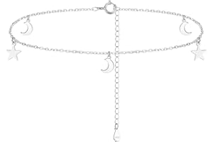 Kamise 925 Sterling Silver Anklet for Women - Flexible Adjustable Chain With Cross, Heart, Star, Moon - Water Resistant Summer Barefoot Beach Jewelry - Gift Box Included