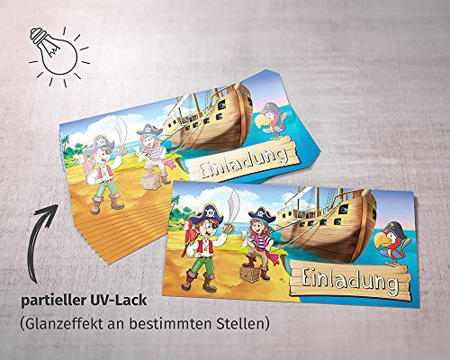 Piraten Einladungskarten mit Umschlägen (12er Set) zum Kindergeburtstag von BeriluDesign | Schatz-Karte Schatzsuche Kinder Geburtstag-Einladungen Karten Feier Party Jungen - 6