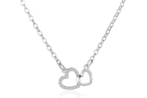 TSLRSA- Damen Kette Herz Halskette 925 Sterling Silber Verschlungene Herzen Damen halskette mit Anhänger für Mädchen Frauen,Schmuck Silber 925 Damen,5A Zirkonia,Geschenke für Frauen