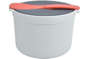 ACOUTO Kuchenka Mikrofalowa do Gotowania Ryżu, 2L Kuchenka Mikrofalowa do Ryżu i Makaronu Food Grade PP Materiał Zestaw do Kuchenki Mikrofalowej do Ryżu z Pokrywką łyżki do Ryżu Sitko(Pomarańczowy)