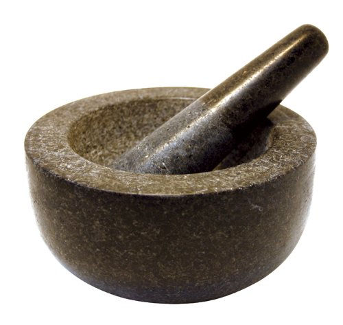 JADE TEMPLE 17170 Granitmörser mit Stössel, Granit, grau, 37.5 x 37.5 x 19 cm