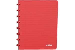 Atoma - Cahier A5 à Anneaux - Quadrillé 5x5mm avec Marge - 72 Feuilles Détachables (144 Pages) - Couverture en Polypropylène Recyclable - Rouge Transparent, (4.1357)
