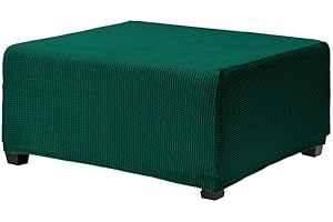 Highdi Copri Pouf Rettangolare Elasticizzato, Copertura Dell'Ottomano in Tessuto Jacquard Lusso Copri Poggiapiedi Poltrona Divano, Quadrato Antiscivolo Fodere per Sgabello (Verde Scuro,S)