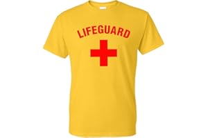 Star and Stripes Lifeguard Cross + T-Shirt - Fancy Dress Beach Party Yellow Printed T Shirt