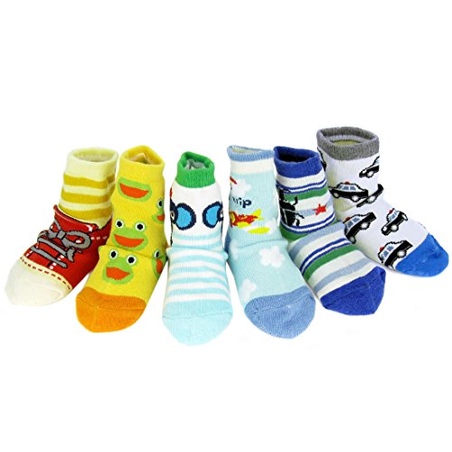 KF Baby Non-Skid Cozy Soft Socks [Set of 6 Pairs], Frog & Elephant, for Boys, 6 - 18 months