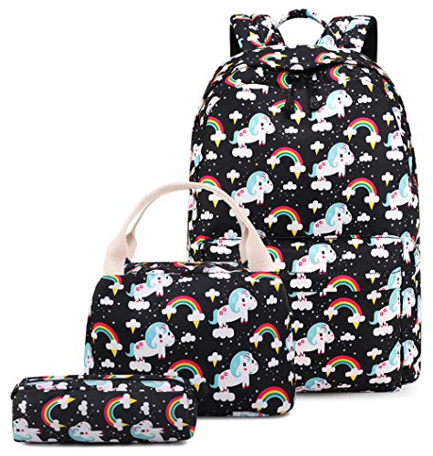 Unicorn Backpack Girls Cute Lightweight Kids Students School Bookbag Durable Preschool Backpacks Water Resistant (B3-Unicorn Black)