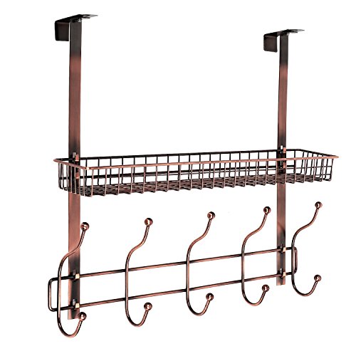 Preisvergleich Produktbild HOMFA Türgaderobe Türhaken Türhängeleiste Türregal mit 10 Haken für Handtuch Hängeregal Türhandtuchhalter Badregal ohne Bohren Duschregal zum Hängen für Shampoo Duschgel Seife platzsparend (Bronze)