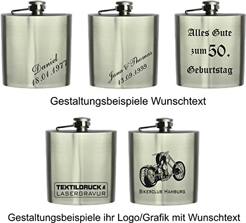 Flachmann Edelstahl mit Wunschgravur, Wunschtext, Grafik oder Logo - 2