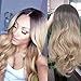 Produktbild QAZJ Damen Perücke Lange Lockige Gewellt Haare Perücke Synthetisch Ombre Farbverlauf Schwarz Blond für Cosplay Täglich Party mit Kostenlose Perücke Kappe