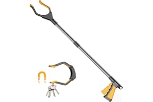 YAUNGEL 81cm Pinza de Agarre Plegable de Largo para Personas Mayores, Pinza Recoge Objetos, Herramienta con Puntas magnéticas de Aluminio con Brazo Ajustable para la Recogida de Basura (Naranja)