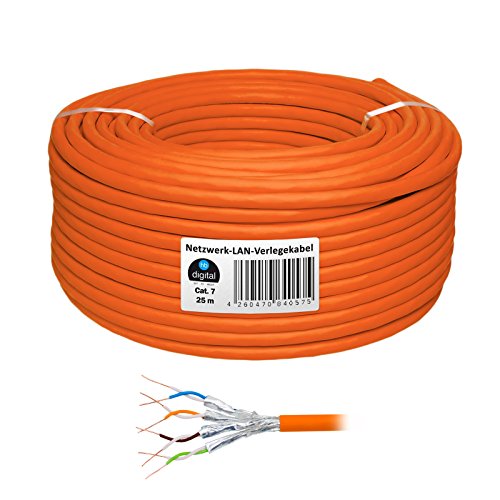 HB Digital Netzwerkkabel LAN Verlegekabel cabel 25m cat 7 Kupfer PROFI S/FTP PIMF LSZH Halogenfrei orange RoHS-compliant cat. 7 Cat7 AWG 23/1