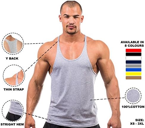 MENS PLAIN GYM VEST BODYBUILDING MUSCLE STRINGER VEST Y BACK RACER BACK GREY (XXL (42''-44''))
