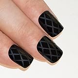 Bling Art False Nails French Manicure Black Matte Crossover Medium Tips UK