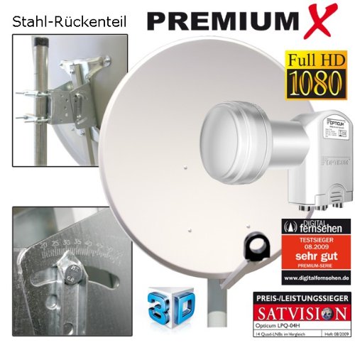 100cm SAT ANTENNE Schüssel Spiegel in Hellgrau Stahl + Quad 0,1dB LNB FULLHD OPTICUM SCHÜSSEL 3D HDTV NEU!!! - 2