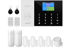 XNY Système d'alarme Maison sans Fil 2G, Système de Sécurité Maison Wi-FI avec 120DB Sirène, Contrôle APP, 12 Pièces: Détecteur de Mouvement, Télécommandes, Capteurs de Fenêtre et de Porte, Carte RFID