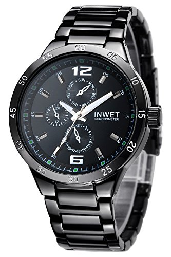 Inwet Mode Herren Quarz Armbanduhr, Schwarz Zifferblatt Analoge Anzeigen,Edelstahl Armband Inwet Mode Herren Quarz Armbanduhr, Schwarz Zifferblatt Analoge Anzeigen,Edelstahl Armband