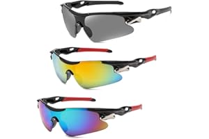 Lassuzie 3Pcs Lunettes de Soleil de Sport, Lunette Velo Route, Lunettes de Cyclisme avec Protection UV400, pour Vélo, Moto, Course, Ski, Baseball, Pêche etc