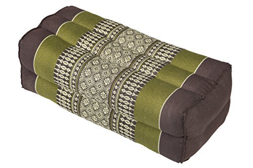 Bloque de yoga para la meditación (35x15x10 cm, cojín de soporte con relleno de kapok), diseño tradicional marrón y verde