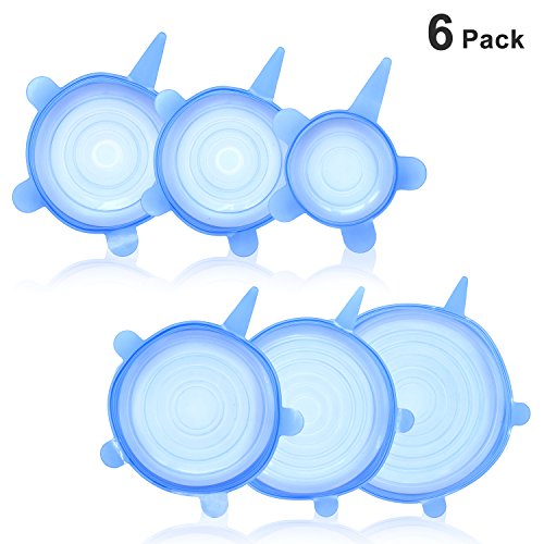 Silikon Stretch Deckel, almondcy Set of 6 pcs Silikon Deckel für Schalen, Tassen, Becher, Behältern, Food Saver und Aufbewahrung Cover Deckel blau