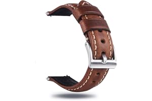 Berfine Quick Release Rindsleder Uhrenarmband, Vintage Retro Pull-Up Leder Uhrenband mit Schnalle aus Edelstahl, Ersatzarmband für Damen Herren Uhr und Smartwatch Bandbreite 18mm 20mm 22mm 24mm 26mm