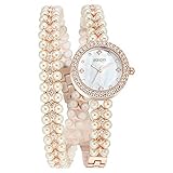 CWYPB Damen Armband Perlen Wickel Uhren Diamond Watch Rund Wasserdicht Uhr,Gold