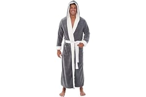 Susenstone Hommes Luxe Doux Corail Peignoir Homme Capuche Grand Taille 100% éPonge Coton Robe De Chambre Polaire