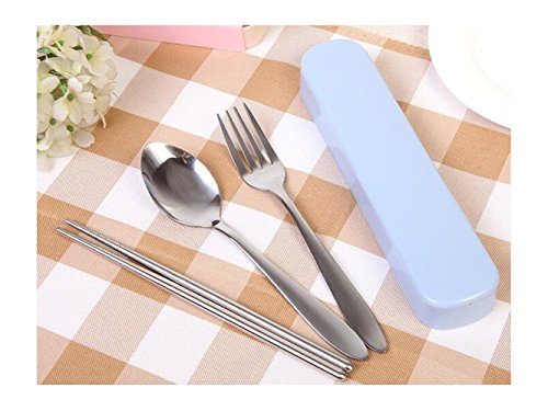 HFjingjing Table Forks 3Pcs/Set Stainless Steel Houshoud Portable Fork Spoon Chopsticks Cutlery Set(Blue) Dinner Forks