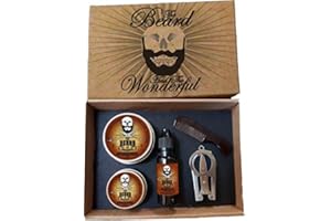 THE BEARD AND THE WONDERFUL Beard Grooming Kit for Men - The Beard & The Wonderful 5 Piece Set with Moustache Wax Beard Oil, Beard Balm - Pocket-Sized Beard Comb & Beard Scissors with Cedarwood Scent