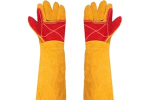 EZESO Guantes de soldar gruesos, 24 pulgadas, mangas extralargas, guantes de seguridad resistentes al calor, guantes de protección, guantes de jardinería para chimenea