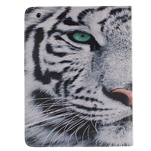 iPad 4 Lederhülle – Felfy Slim Full Body Weiß Tiger Sharp Grünen Augen Muster PU Case Cover Etui Schutz Hülle Tasche für Apple iPad 2 / iPad 3 / iPad 4 + 1x Koala Anti Stöpsel + 1x Black Stylus - 2