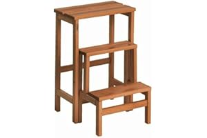 MOTTIWOOD Sgabello con Ribalta, 3 Gradini, Colore Noce, Richiudibile, Antiscivolo, Salvaspazio, Legno Faggio, Dimensioni: 37 x 42.5 x 58 cm