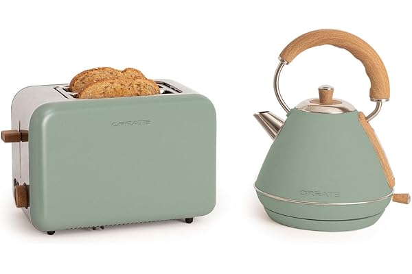 CREATE/PACK TOAST RETRO + KETTLE RETRO M/Grille-pain avec bouilloire vert sauge/Bouilloire 1 L