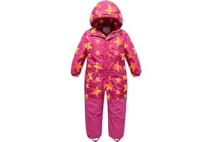 linboo Unisex Kinder Einteiliger Schneeanzüge/Skioverall mit Kapuze Wasserdicht Schneeoverall Verdickte Warm Outdoor Skianzüge Snowboard für Jungen Mädchen