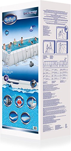 Bestway Power Steel Rectangular Frame Pool Set, hellgrau, mit Filterpumpe + Zubehör, 732x366x132cm - 4