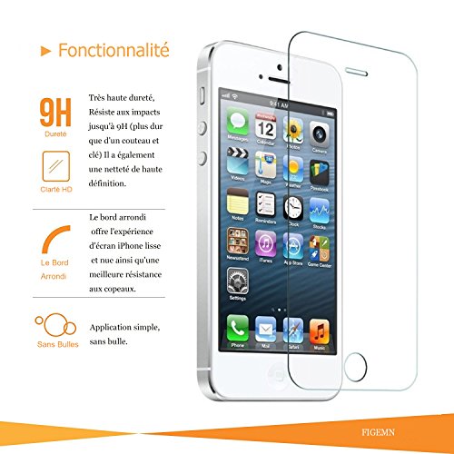 [2 Pack] iPhone 5S SE 5C 5 Screen Protector, FIGEMN 0.3mm 9H Tempered
Shatterproof Glass Screen Protector Anti-Shatter Film Anti Fingerprint
