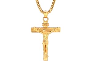 FaithHeart Collier Croix Chrétienne Acier Inoxydable/Or/Noir Pendentif INRI avec Chaîne Réglable 55+5 cm Bijoux Religieux Bapteme Protection Personnalisable pour Homme Femme (Boîte Cadeau)