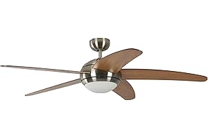 Pepeo Ventilateur de plafond Melton avec éclairage et télécommande, boîtier en nickel, lame couleur miel - érable, 132 cm, pour pièces jusqu'à 25 m²