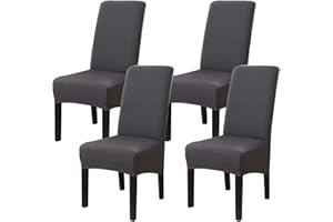 Jaotto Set of 4 Stretch Chair Covers, XL Chair Covers, Washable, Elastic, Stretch Chair Protector, Large Chair Covers for Dining Room, Office, Dining Room, Hotel, Banquet (Dark Grey Set of 4)