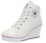 Zapatos de lona respirables Wealsex Mujer Cuñas Zapatos De Lona High-Top Zapatos Casuales Encaje Talla Grande (Blanco,38)