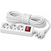 Anahtarlı 3'l&uuml; Priz 5 Metre Topraklı Uzatma Kablosu &Ccedil;oklu Grup Beyaz 16A-250V