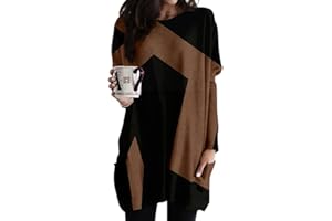 Minetom Langarmshirt Damen V-Ausschnitt Druck Lose Langarm Oberteile Oversize Lang Sweatshirt Tops Asymmetrisch Saum Jumper Pullover Mit Taschen